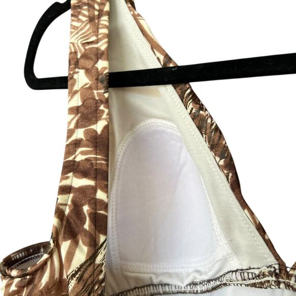 Women's Miraclesuit Brown Safari Animal Palm Print Front Ruching Size 12 - Picture 5 of 5